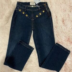 Frame Denim Women's High Rise Jeans - Dark Blue with Gold Accents